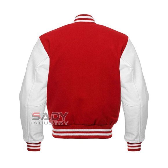 Varsity Letterman Red wool & White Leather Jacket, Bomber Jacket - Picture 2 of 3